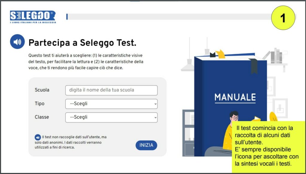 Una slide del test per scegliere i parametri migliori per ogni dislessico per leggere meglio